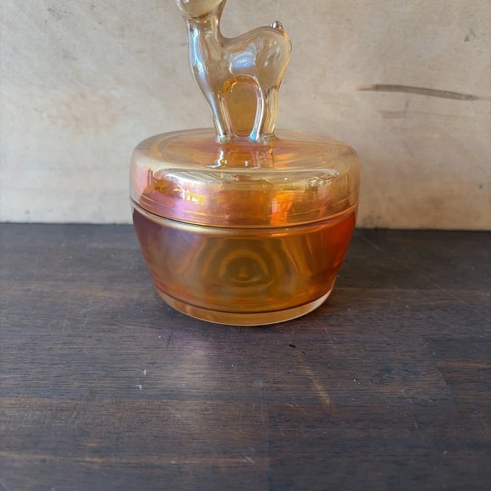 Vintage Jeanette Carnival Glass Marigold Iridscent Deer Fawn Cottagecore Grandma
